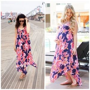 Lilly Pulitzer Rylan Silk Maxi Dress Bright Navy Via Sunny Size Small